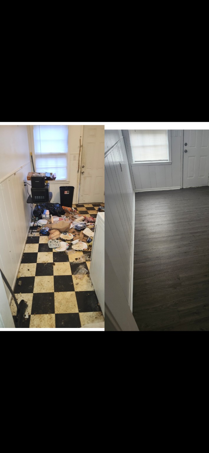 Kitchen before and after property cleanout in Wichita KS